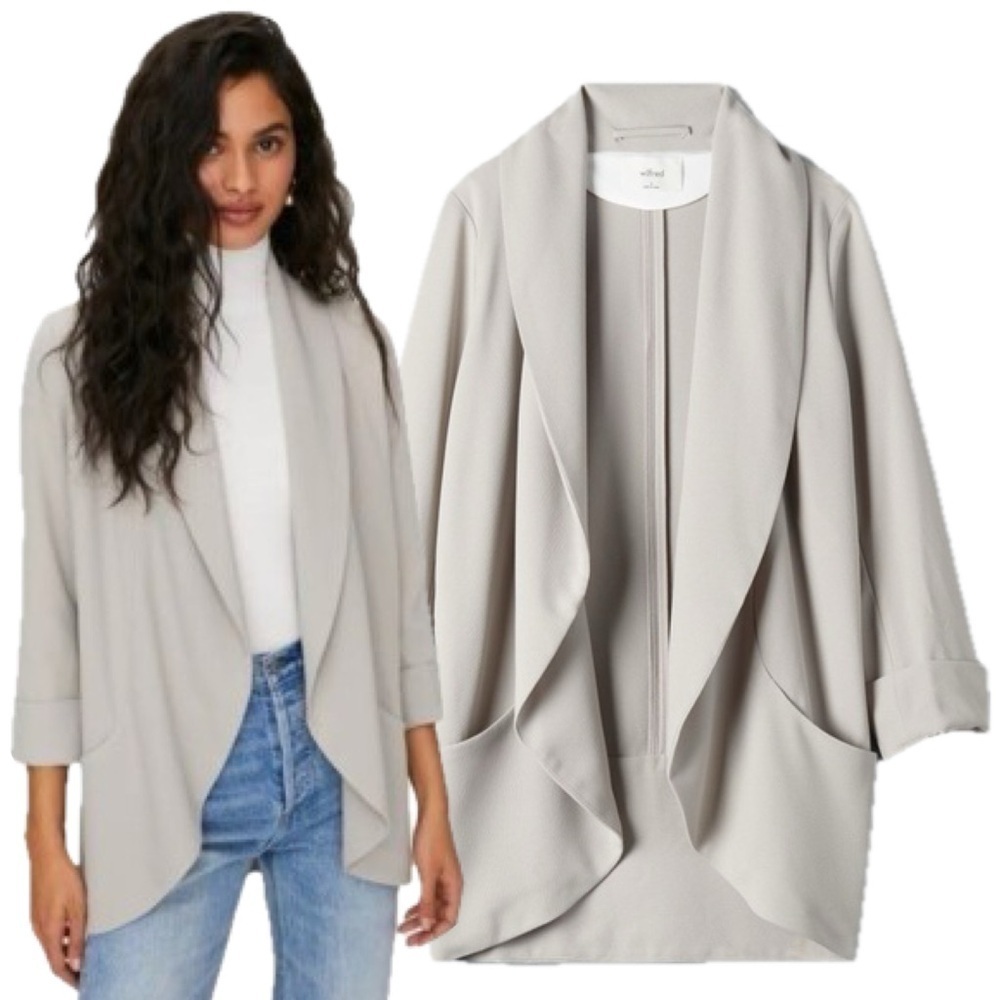 Wilfred Aritzia Crete Light Grey Gray Taupe Crepe Chevalier North Blazer Jacket